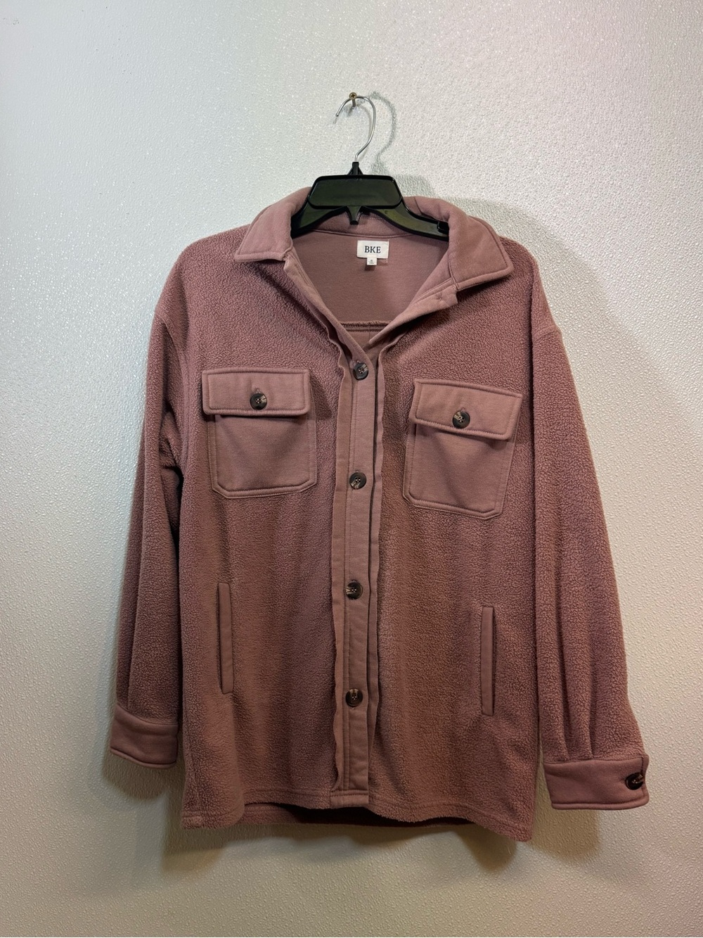 BKE Mauve Pink Fleece Shirt Jacket Sz S (E-45)